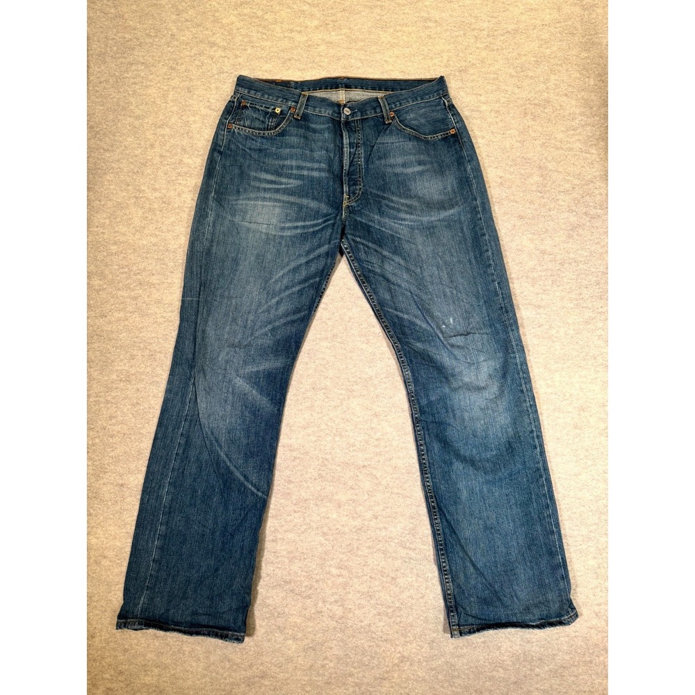 Levis 501 Original Fit Jeans Mens 36x34 Blue Whiskered‎ Denim Mid Rise Cotton
